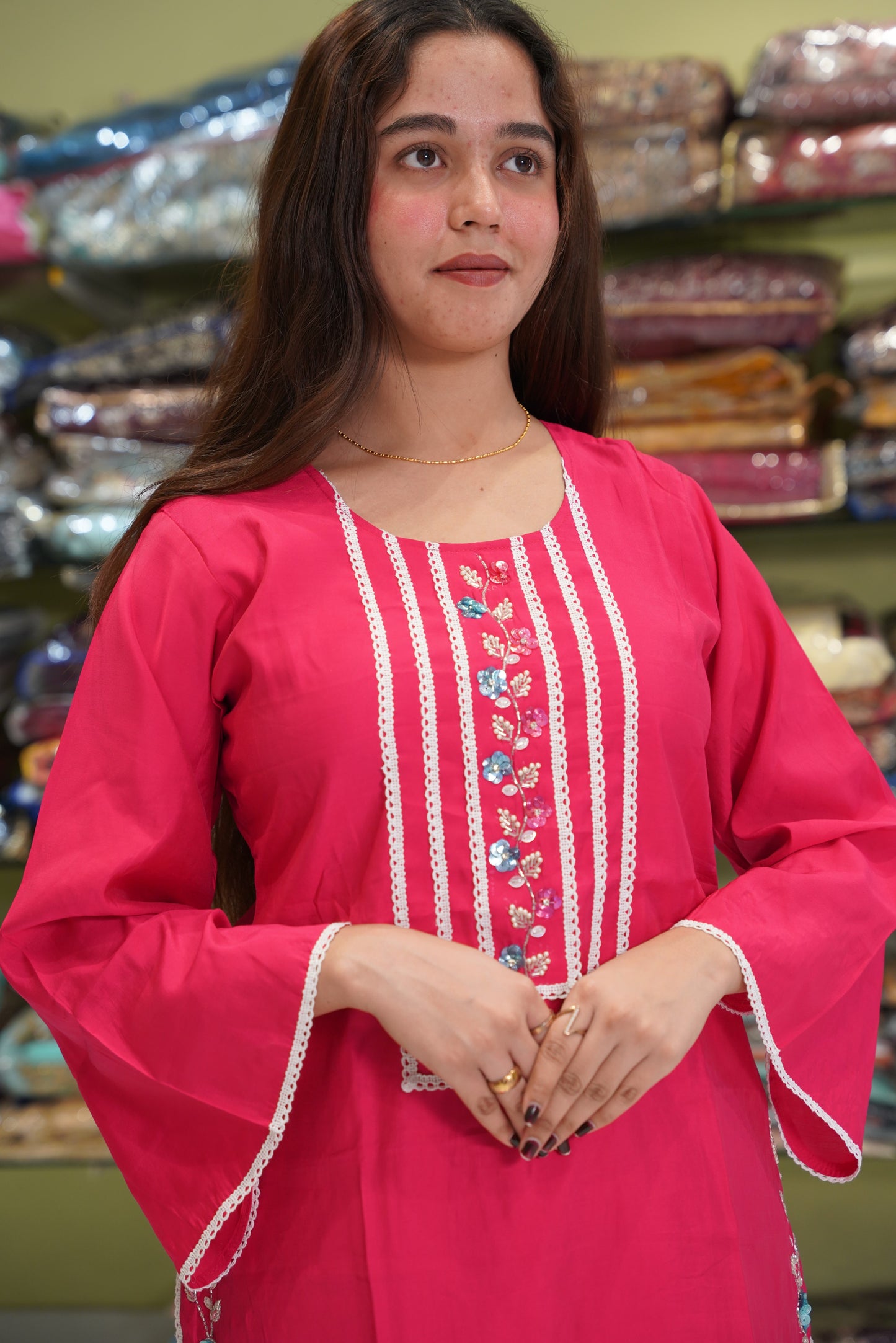 "Ruby Red Sequined Embroidered Co-Ord Set"